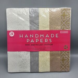Handmade Papers 100% Recycled Cotton 12"x12" 24 Sheets 6 Designs By Colorbok